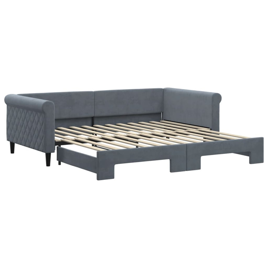 Slaapbank met onderschuifbed 100x200 cm fluweel donkergrijs