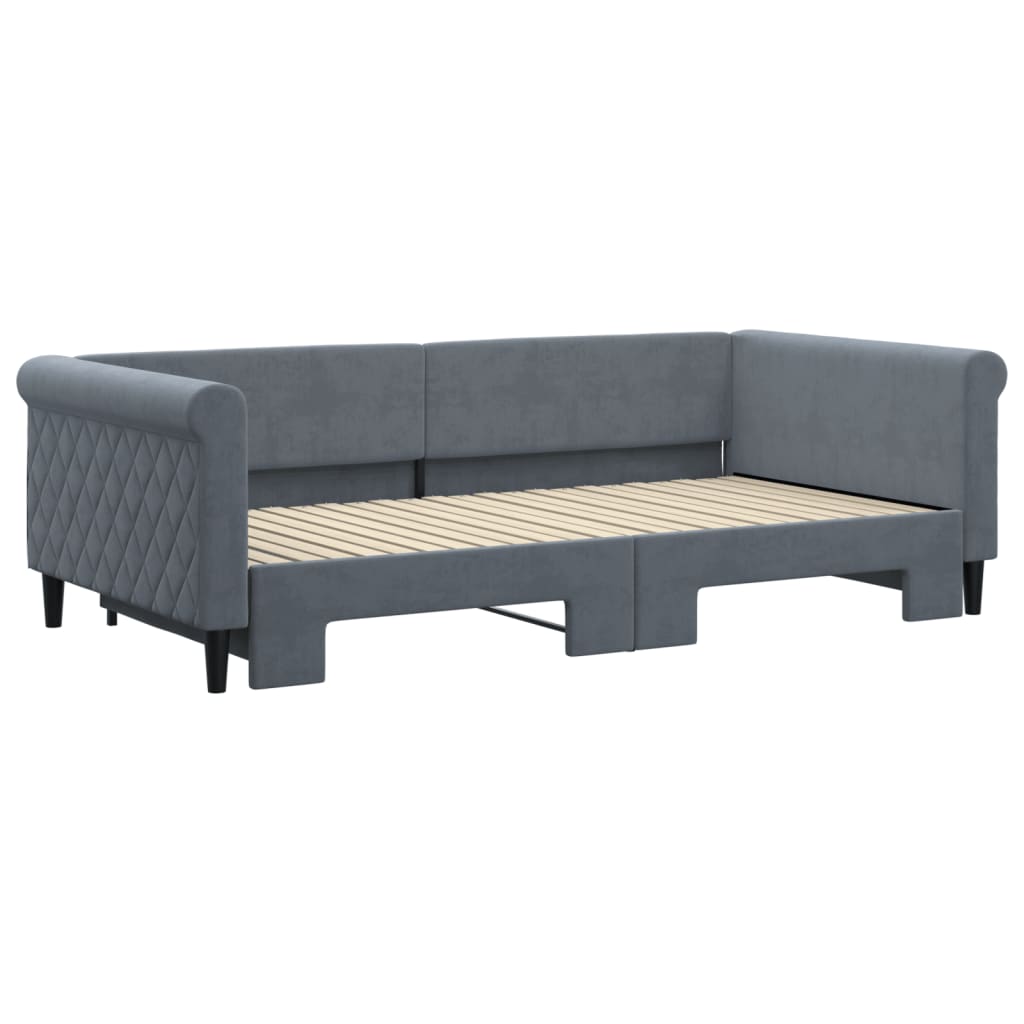 Slaapbank met onderschuifbed 100x200 cm fluweel donkergrijs