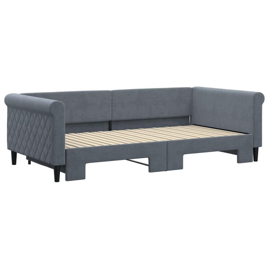 Slaapbank met onderschuifbed 100x200 cm fluweel donkergrijs