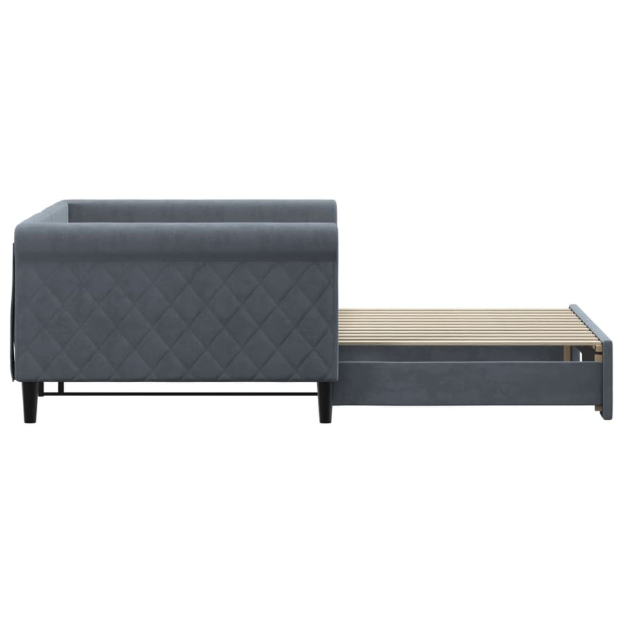 Slaapbank met onderschuifbed 100x200 cm fluweel donkergrijs