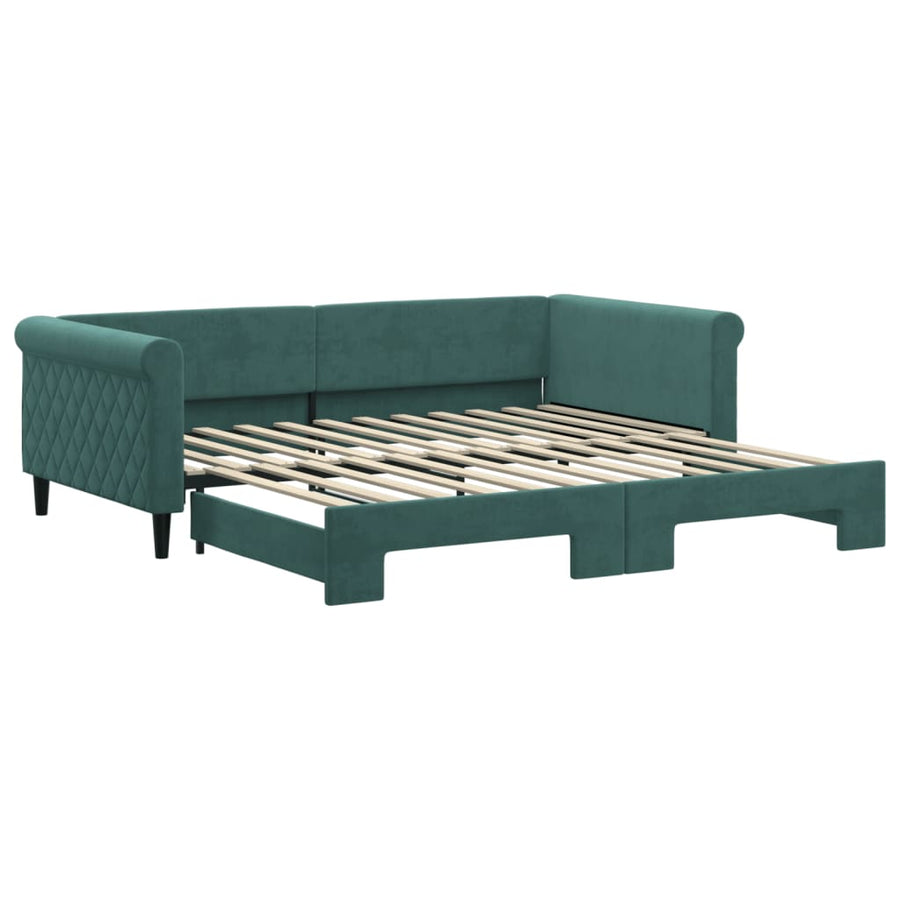 Slaapbank Fluweel Donkergroen 100 x 200 cm met onderschuifbed