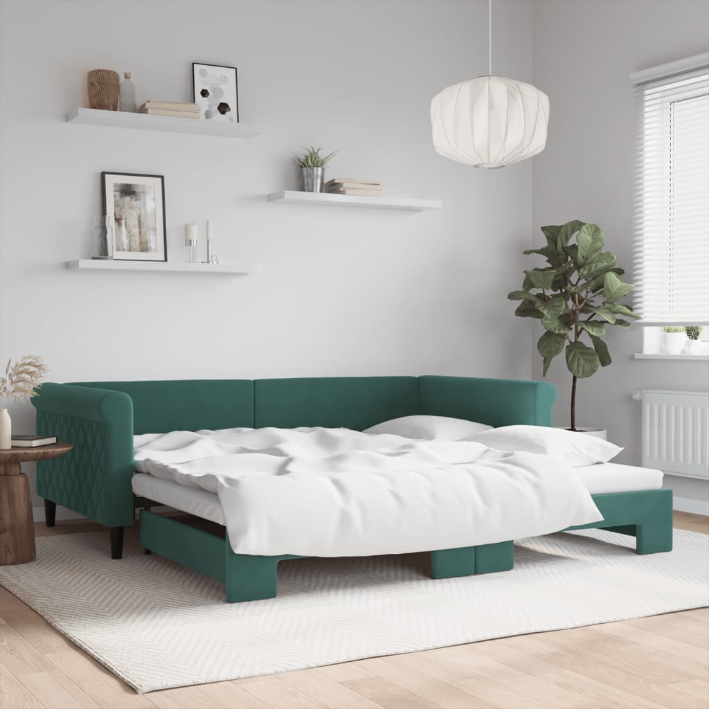 Slaapbank Fluweel Donkergroen 100 x 200 cm met onderschuifbed