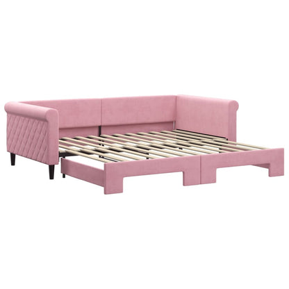 Slaapbank met onderschuifbed 100x200 cm fluweel roze