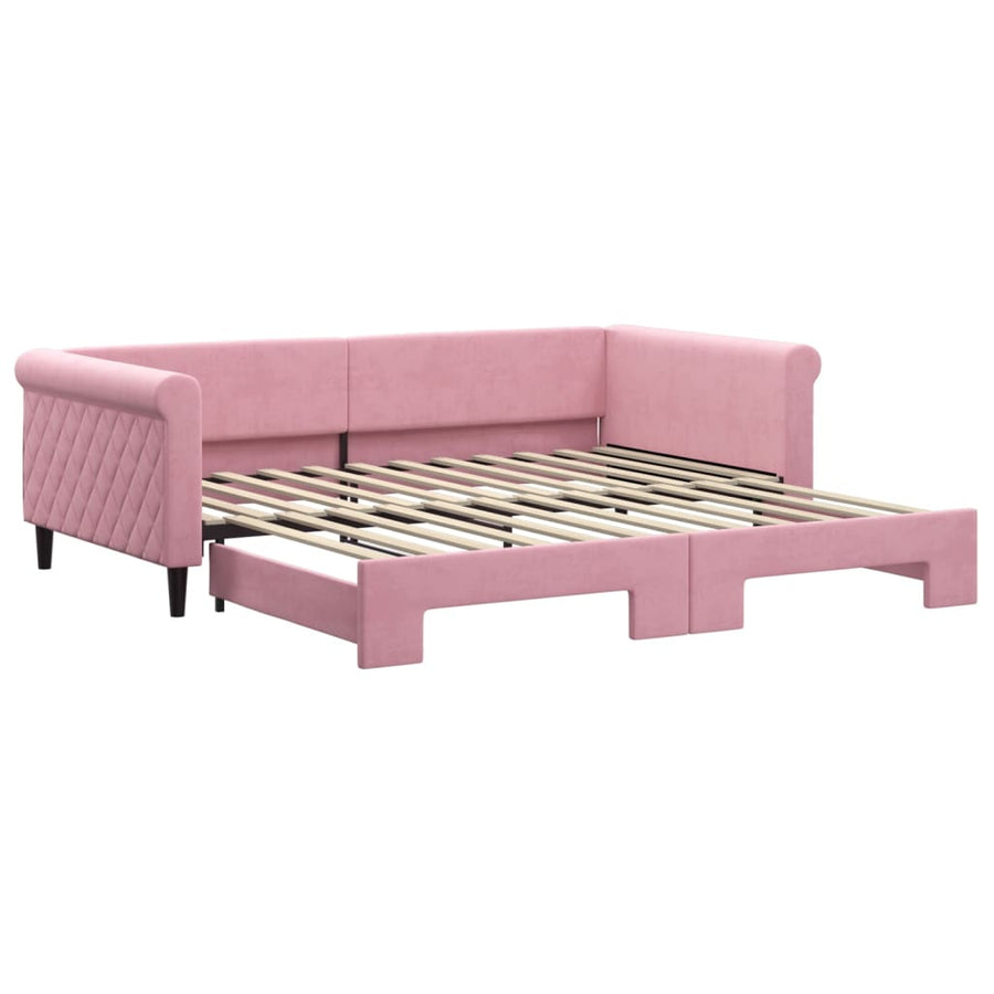 Slaapbank met onderschuifbed 100x200 cm fluweel roze