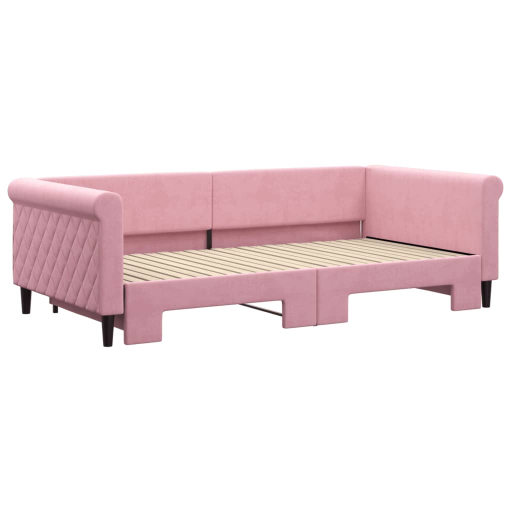 Slaapbank met onderschuifbed 100x200 cm fluweel roze