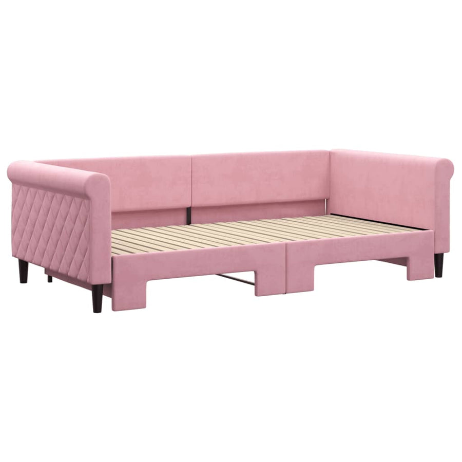 Slaapbank met onderschuifbed 100x200 cm fluweel roze