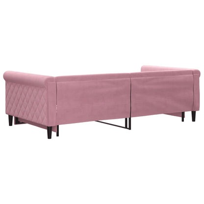 Slaapbank met onderschuifbed 100x200 cm fluweel roze