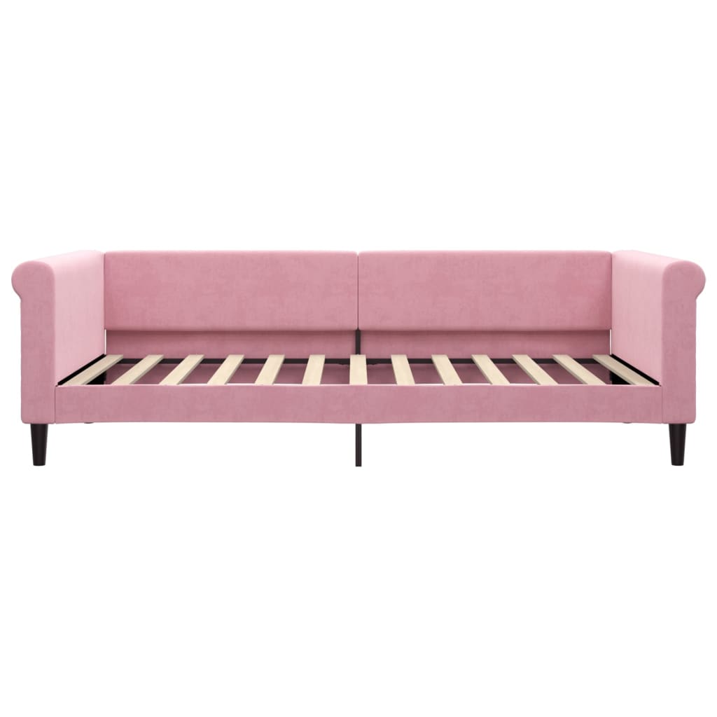 Slaapbank met onderschuifbed 100x200 cm fluweel roze