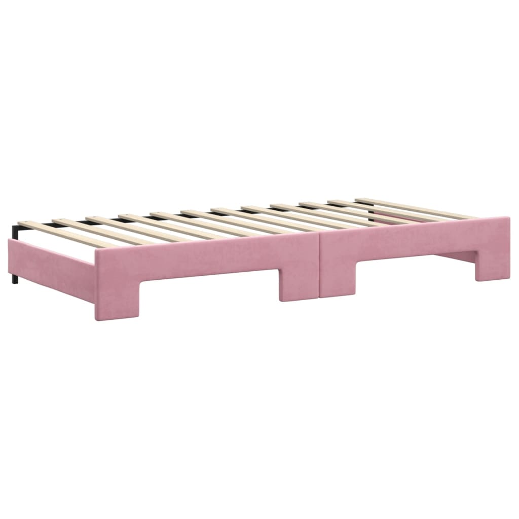 Slaapbank met onderschuifbed 100x200 cm fluweel roze