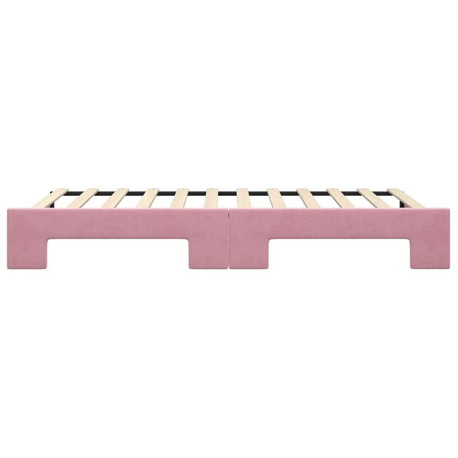 Slaapbank met onderschuifbed 100x200 cm fluweel roze