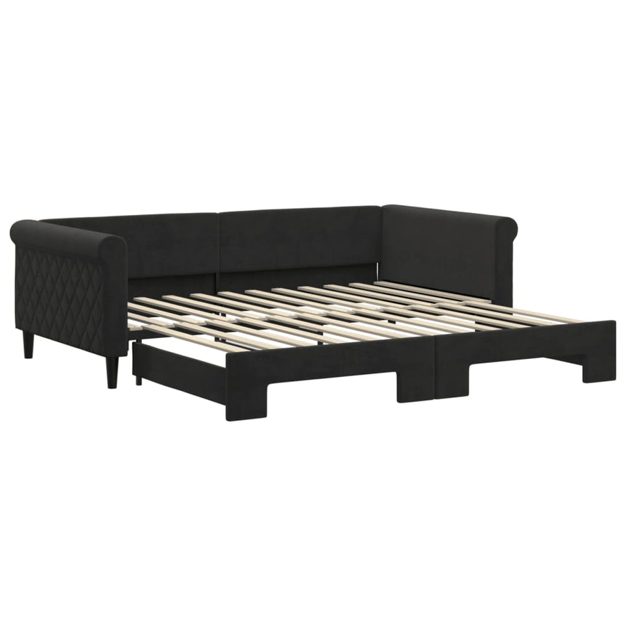 Slaapbank Fluweel 100 x 200 cm Zwart met onderschuifbed
