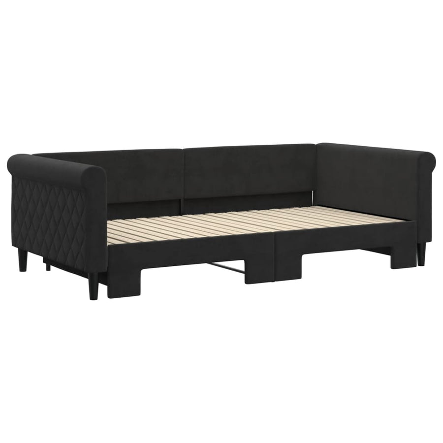 Slaapbank Fluweel 100 x 200 cm Zwart met onderschuifbed