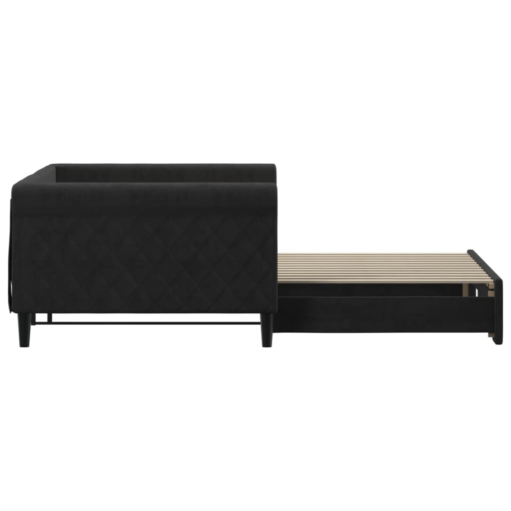 Slaapbank Fluweel 100 x 200 cm Zwart met onderschuifbed