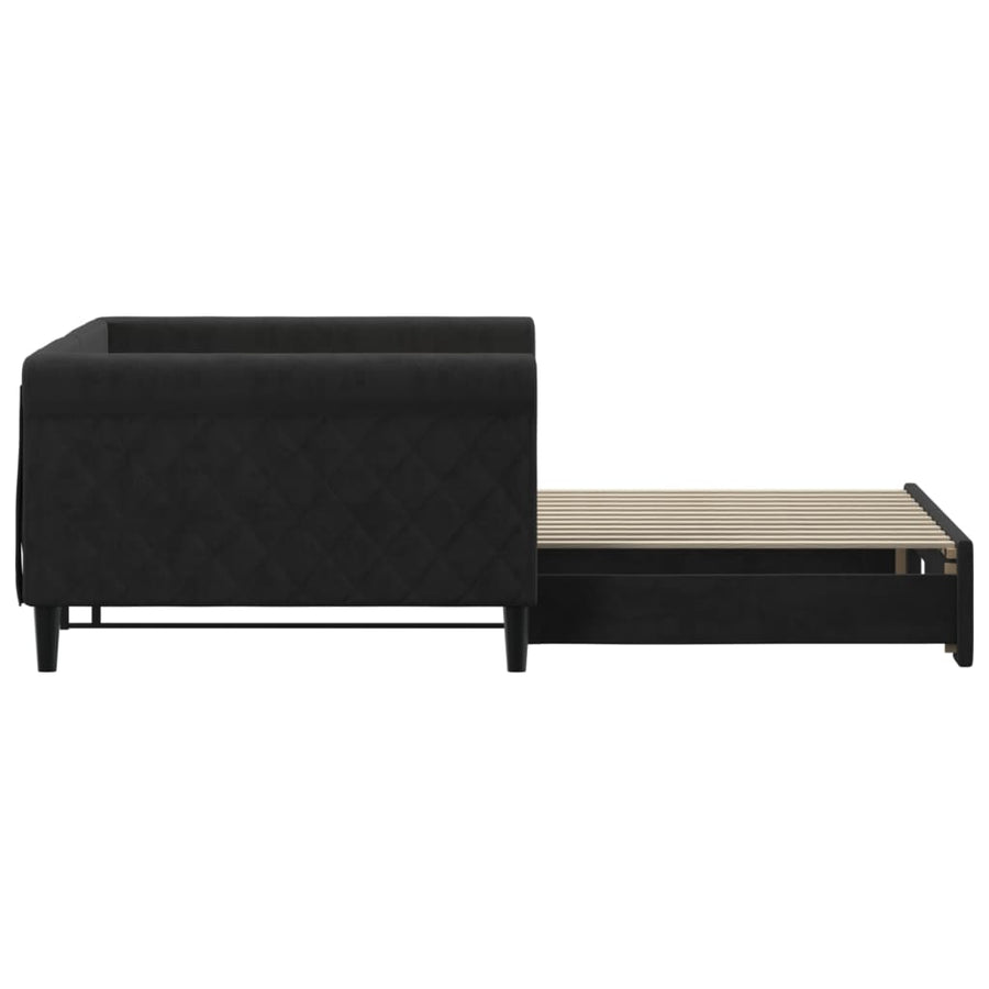 Slaapbank Fluweel 100 x 200 cm Zwart met onderschuifbed