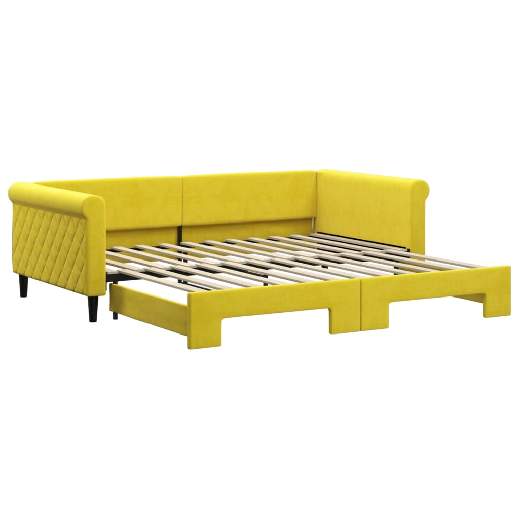 Slaapbank met onderschuifbed 100x200 cm fluweel geel