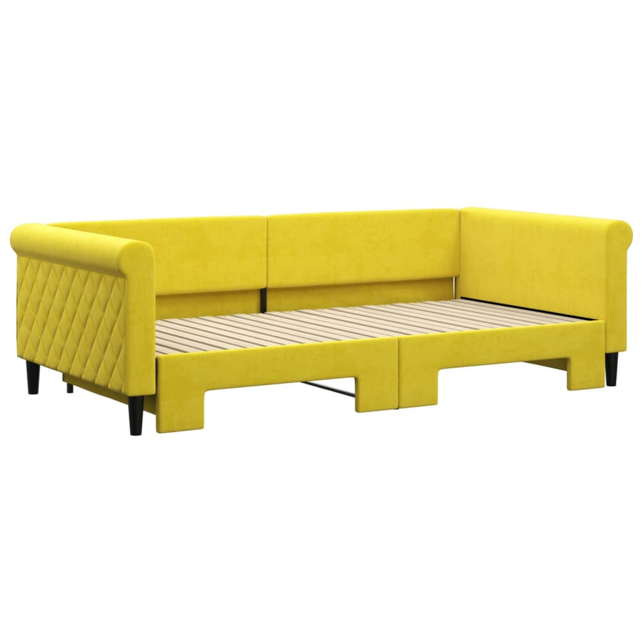 Slaapbank met onderschuifbed 100x200 cm fluweel geel