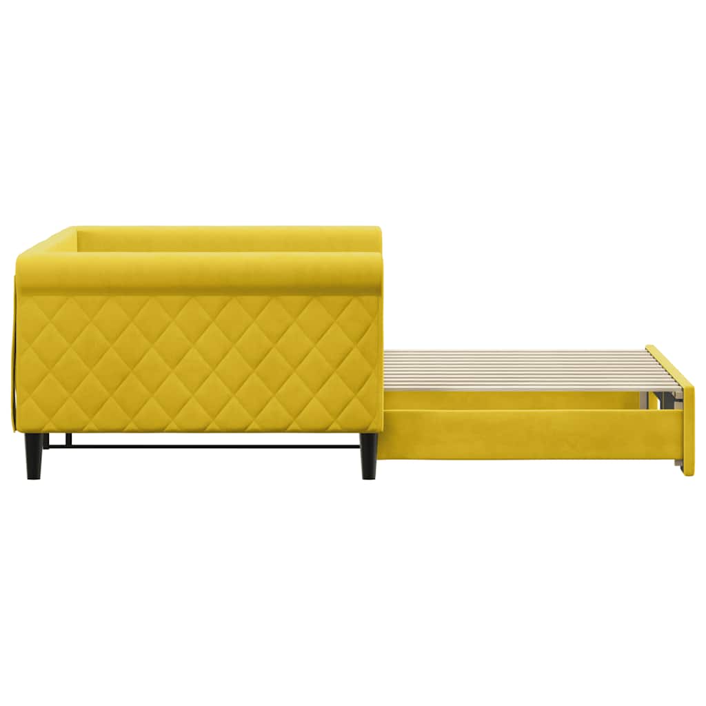 Slaapbank met onderschuifbed 100x200 cm fluweel geel
