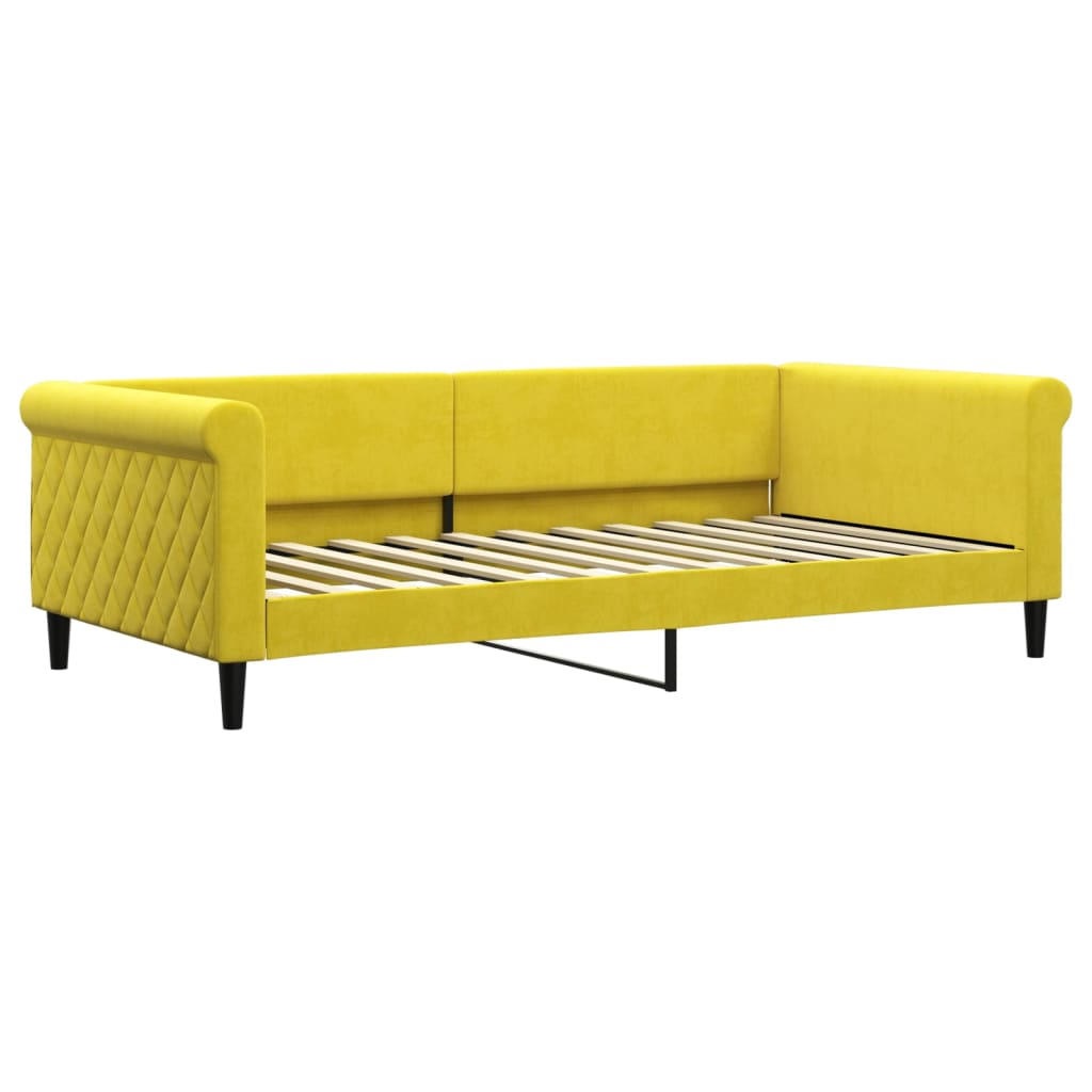 Slaapbank met onderschuifbed 100x200 cm fluweel geel