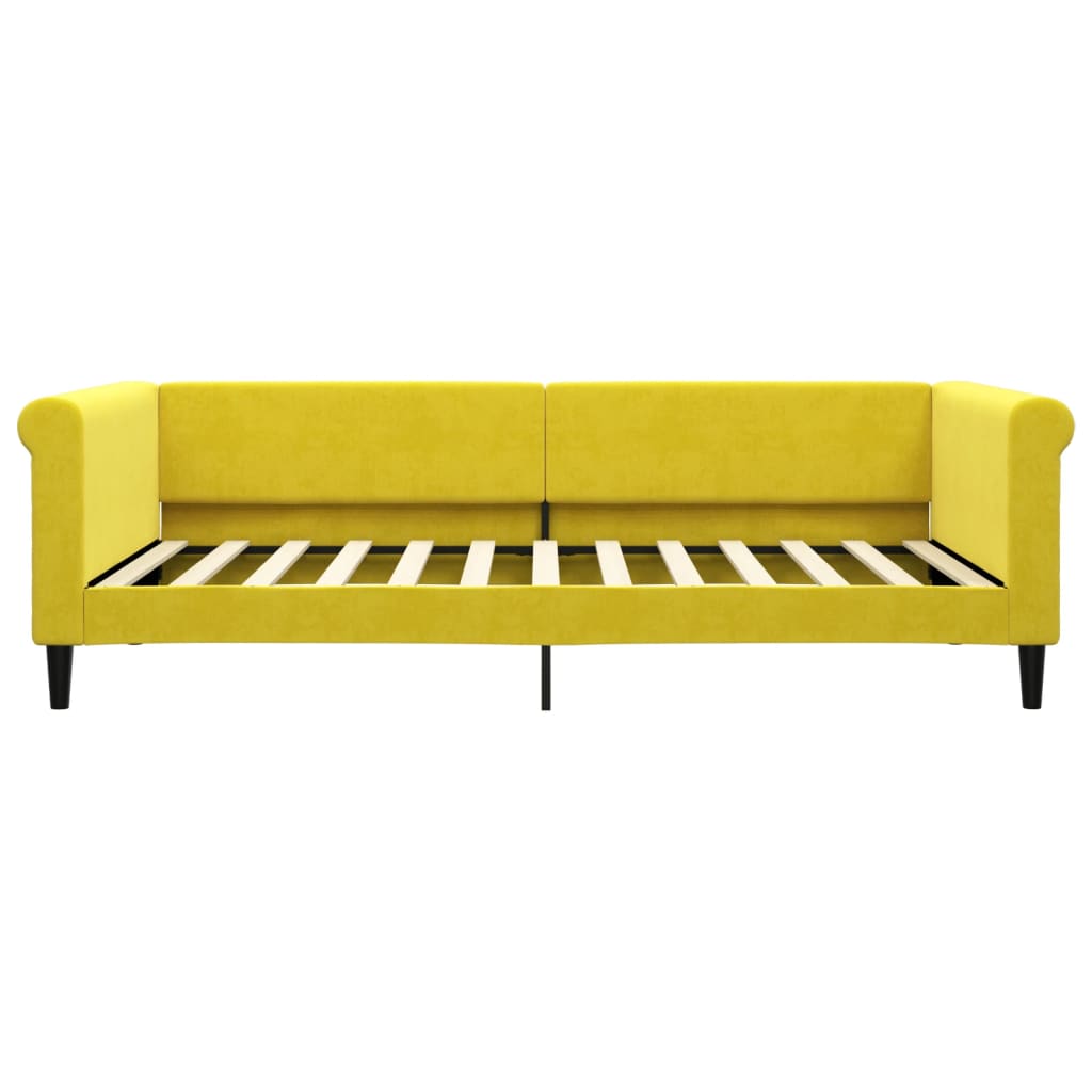 Slaapbank met onderschuifbed 100x200 cm fluweel geel