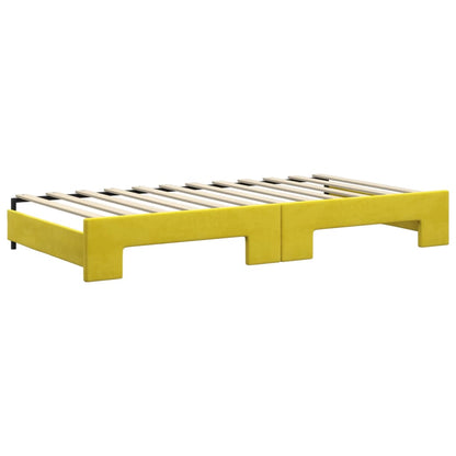 Slaapbank met onderschuifbed 100x200 cm fluweel geel