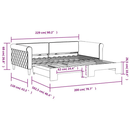 Slaapbank met onderschuifbed 100x200 cm fluweel geel