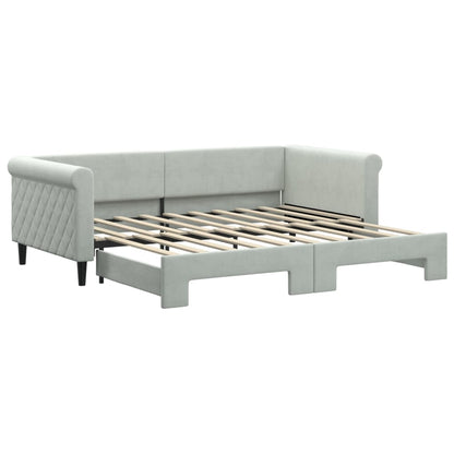 Slaapbank Fluweel 90 x 190 cm Lichtgrijs met onderschuifbed