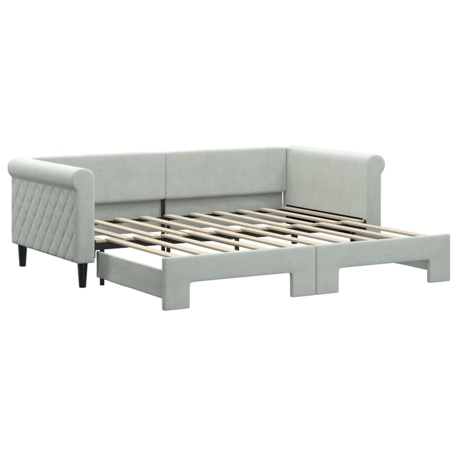 Slaapbank Fluweel 90 x 190 cm Lichtgrijs met onderschuifbed