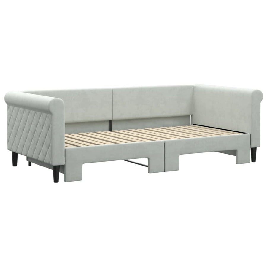 Slaapbank Fluweel 90 x 190 cm Lichtgrijs met onderschuifbed