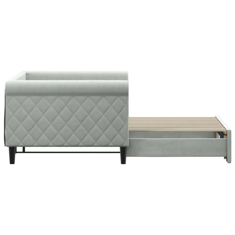 Slaapbank Fluweel 90 x 190 cm Lichtgrijs met onderschuifbed