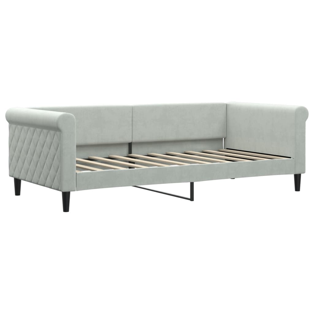 Slaapbank Fluweel 90 x 190 cm Lichtgrijs met onderschuifbed