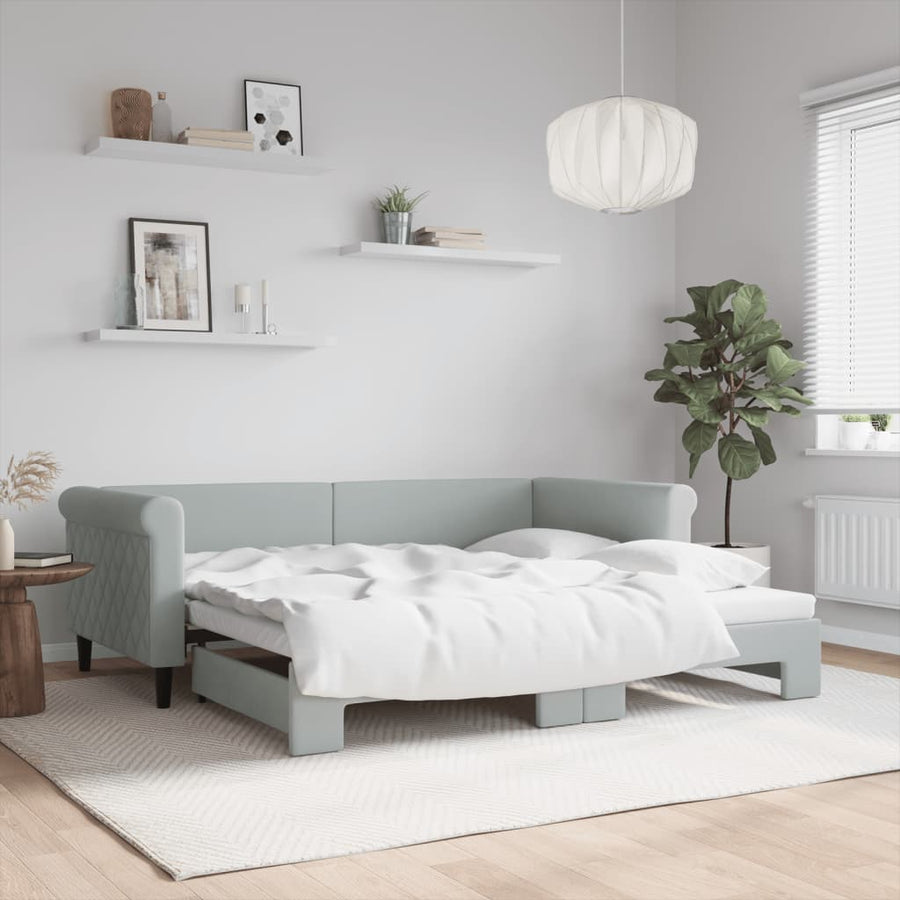 Slaapbank Fluweel 90 x 190 cm Lichtgrijs met onderschuifbed