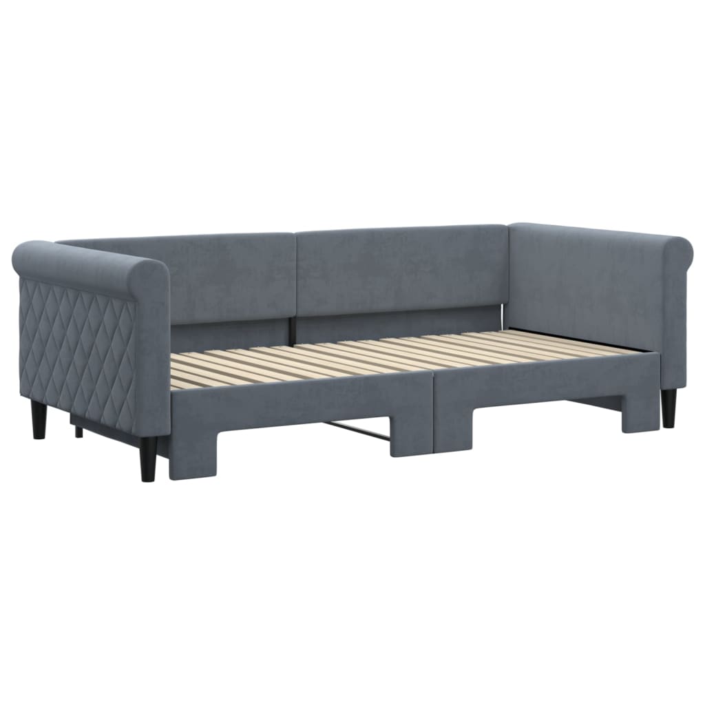 Slaapbank met onderschuifbed 90x190 cm fluweel donkergrijs