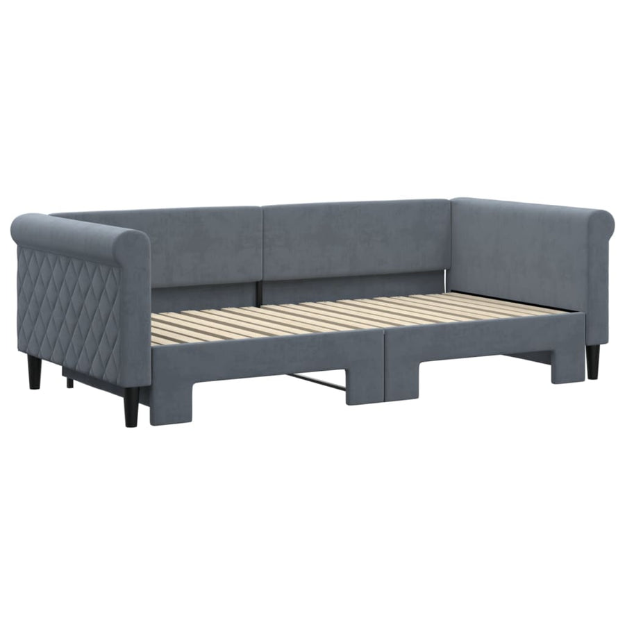 Slaapbank met onderschuifbed 90x190 cm fluweel donkergrijs