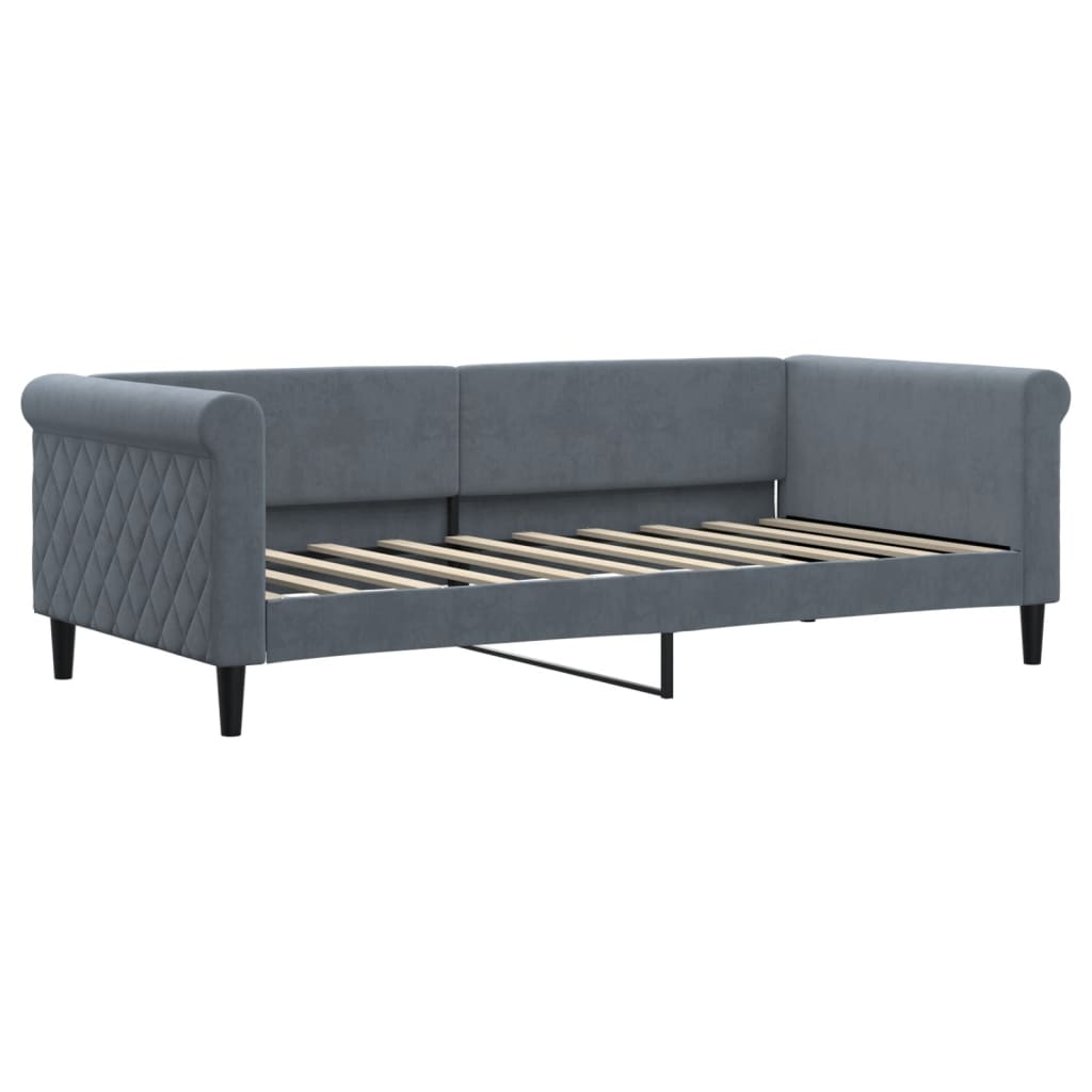 Slaapbank met onderschuifbed 90x190 cm fluweel donkergrijs