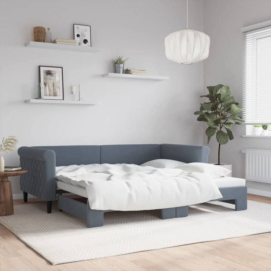 Slaapbank met onderschuifbed 90x190 cm fluweel donkergrijs