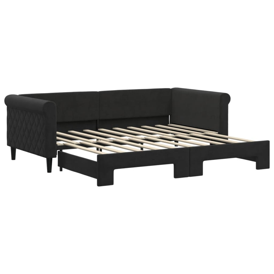 Slaapbank Fluweel 90 x 190 cm Zwart met onderschuifbed