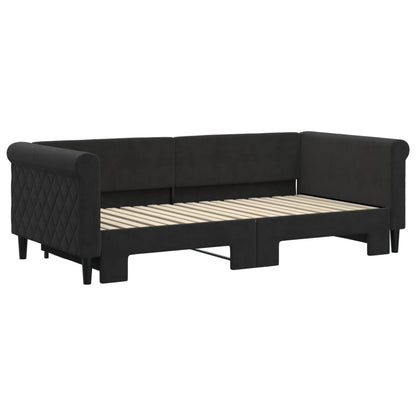 Slaapbank Fluweel 90 x 190 cm Zwart met onderschuifbed