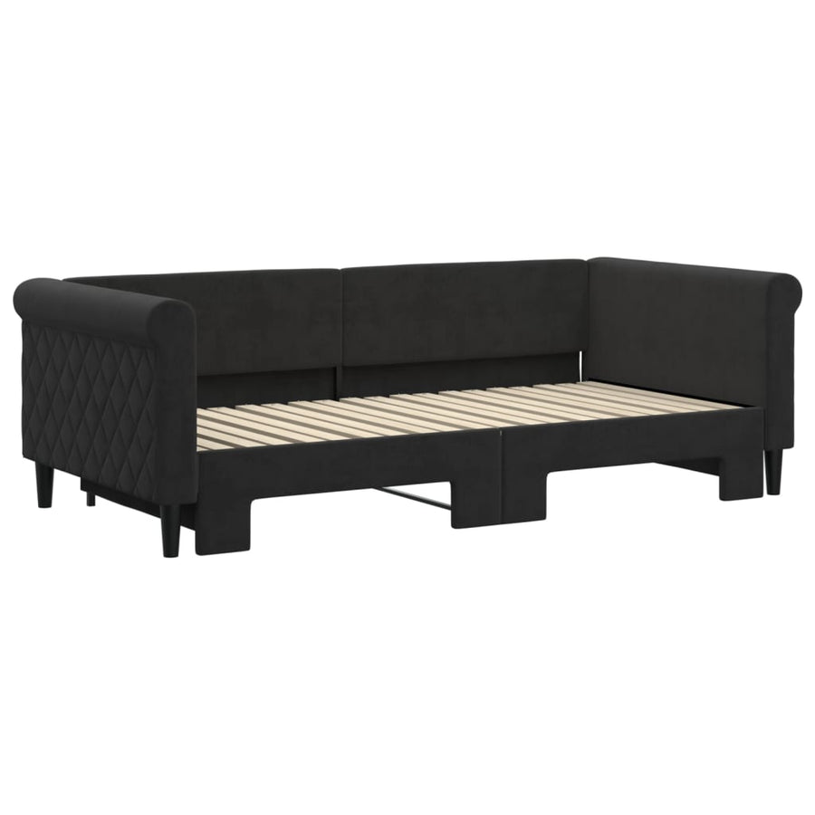 Slaapbank Fluweel 90 x 190 cm Zwart met onderschuifbed