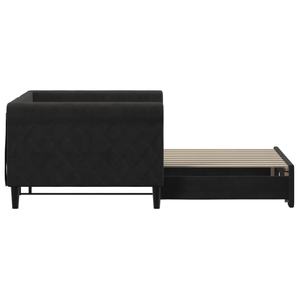 Slaapbank Fluweel 90 x 190 cm Zwart met onderschuifbed