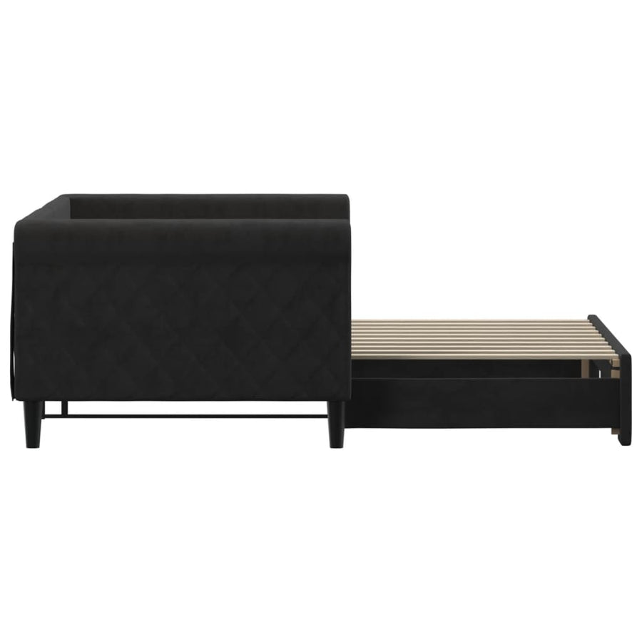 Slaapbank Fluweel 90 x 190 cm Zwart met onderschuifbed