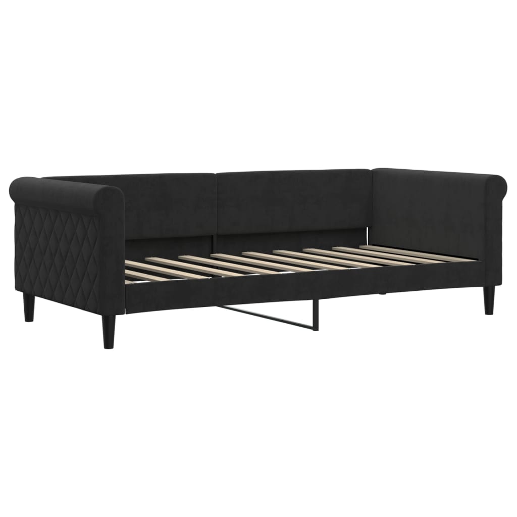 Slaapbank Fluweel 90 x 190 cm Zwart met onderschuifbed