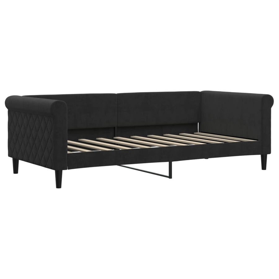 Slaapbank Fluweel 90 x 190 cm Zwart met onderschuifbed