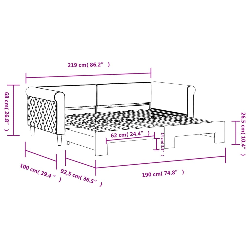 Slaapbank Fluweel 90 x 190 cm Zwart met onderschuifbed