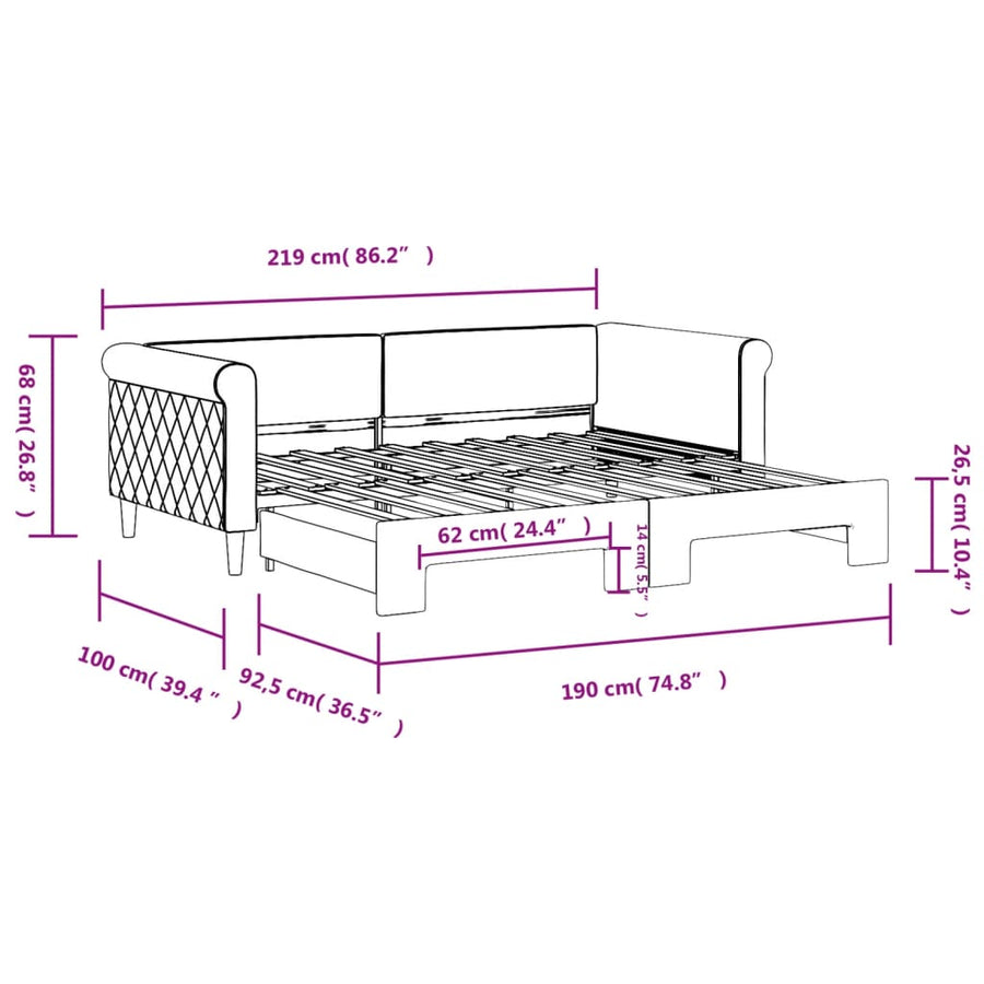 Slaapbank Fluweel 90 x 190 cm Zwart met onderschuifbed