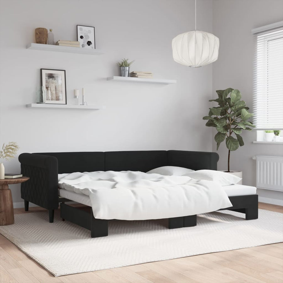 Slaapbank Fluweel 90 x 190 cm Zwart met onderschuifbed