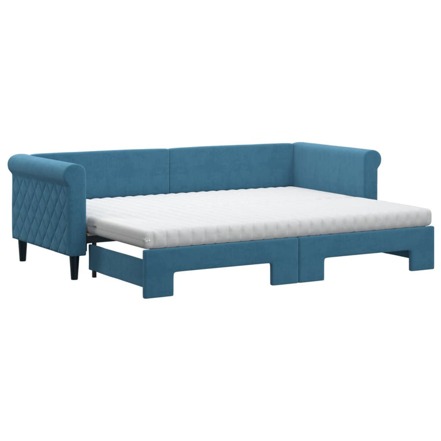 Slaapbank onderschuifbed en matrassen 80x200 cm fluweel blauw