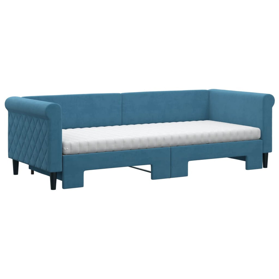 Slaapbank onderschuifbed en matrassen 80x200 cm fluweel blauw