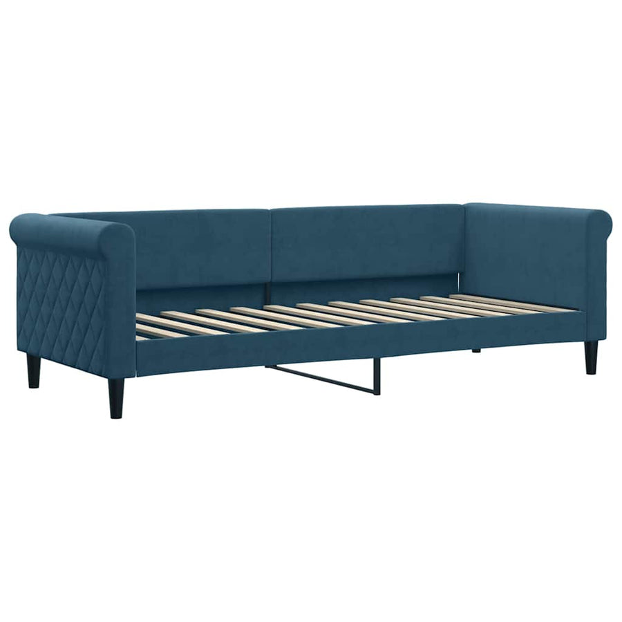 Slaapbank onderschuifbed en matrassen 80x200 cm fluweel blauw