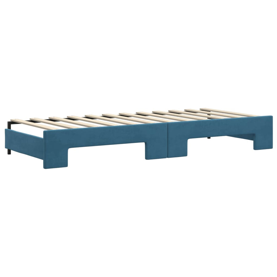 Slaapbank onderschuifbed en matrassen 80x200 cm fluweel blauw