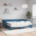 Slaapbank Onderschuifbed En Matrassen Fluweel 80 x 200 cm Blauw met onderschuifbed en matras